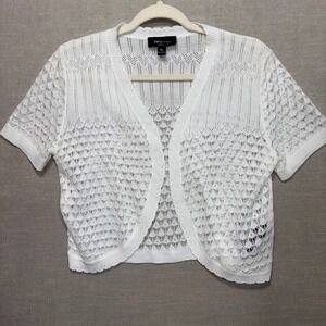 RN Studio Crochet Knit Shrug Bolero Cardigan PL White Delicate Feminine Romantic